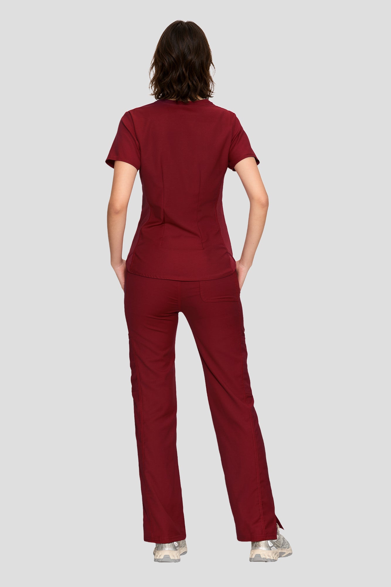 Scrubs for Women Set, V-Neck Top & Straight Leg Cargo Pants. 9 Pockets. Side Ribbed Panels, Side Slits, Ultra-Soft Stretch Fabric, Breathable Medical Uniform for Workwear