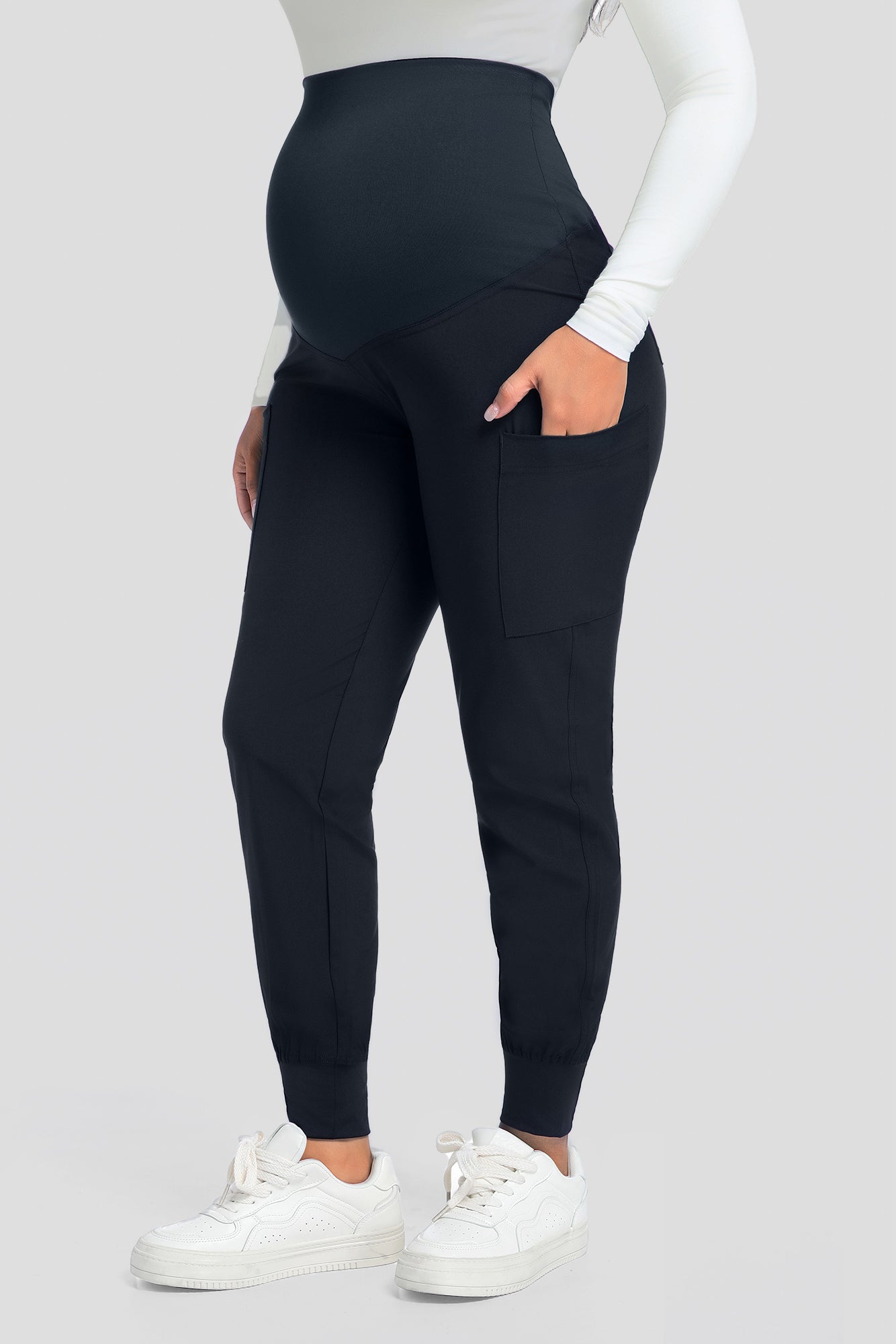 COZYFIT Maternity Scrub Pants - Pregnancy Jogger Pants for Women Workwear with Stretch Belly Panel, 4 Pockets