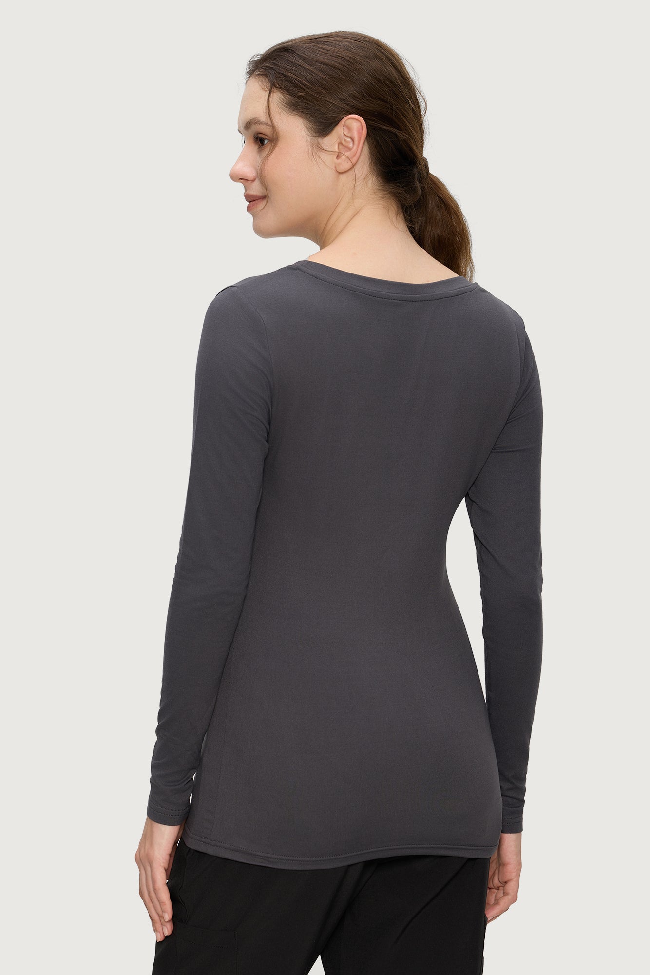 Underscrub Long Sleeve Women - Scoop Neck Scrubs Undershirt Soft Stretch Fitted Top