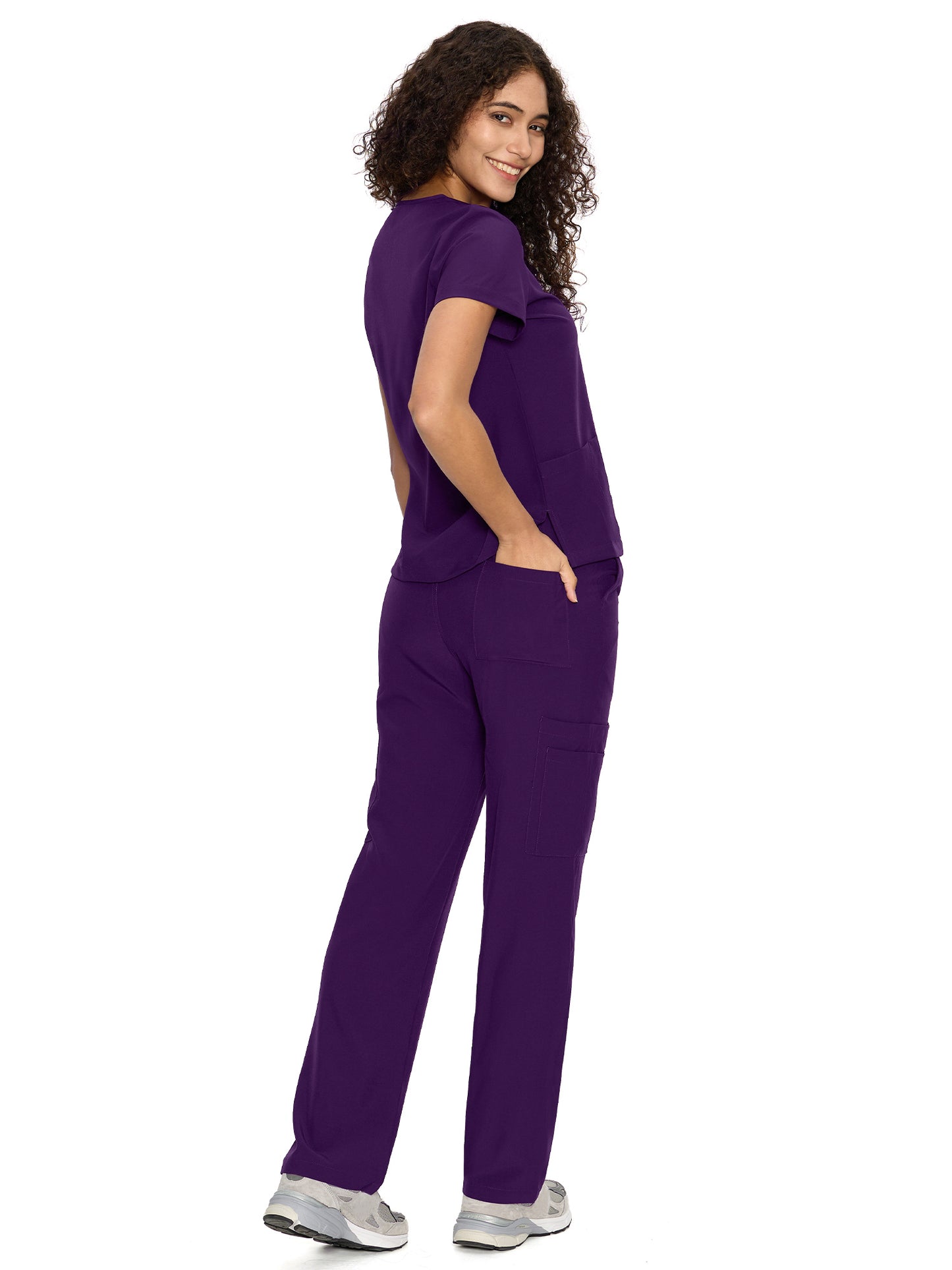 COZYFIT  V-Neck Scrub Top & Straight Leg Pants with 9 Pockets