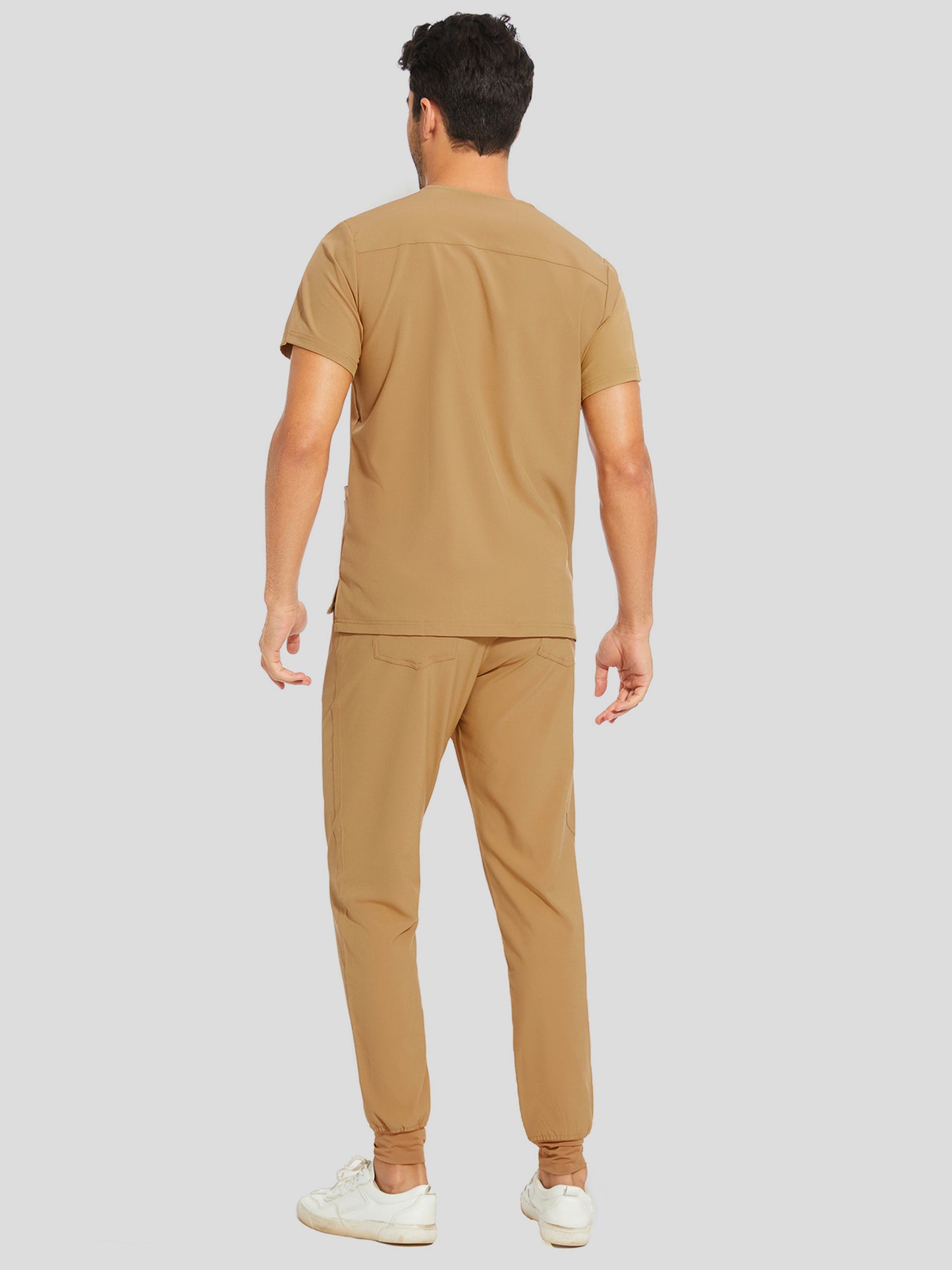 COZYFIT V-Neck Scrub Top & Jogger Pant with 8 Pockets, Yoga Waistband, Anti-Wrinkle Scrubs for Men
