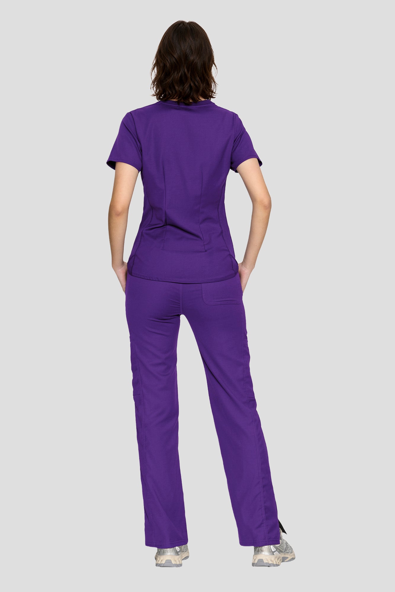 Scrubs for Women Set, V-Neck Top & Straight Leg Cargo Pants. 9 Pockets. Side Ribbed Panels, Side Slits, Ultra-Soft Stretch Fabric, Breathable Medical Uniform for Workwear
