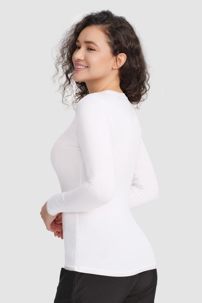 Women's 3-Pack Long-Sleeve Underscrub Top, White, Model Back View