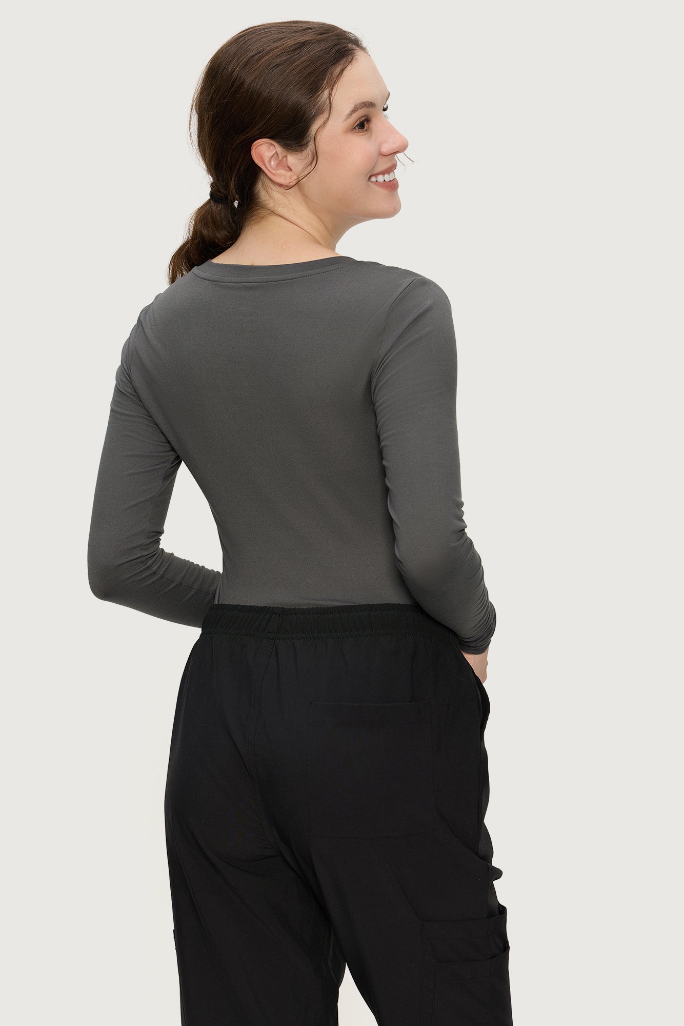 Underscrub Long Sleeve Women - Scoop Neck Scrubs Undershirt Soft Stretch Fitted Top