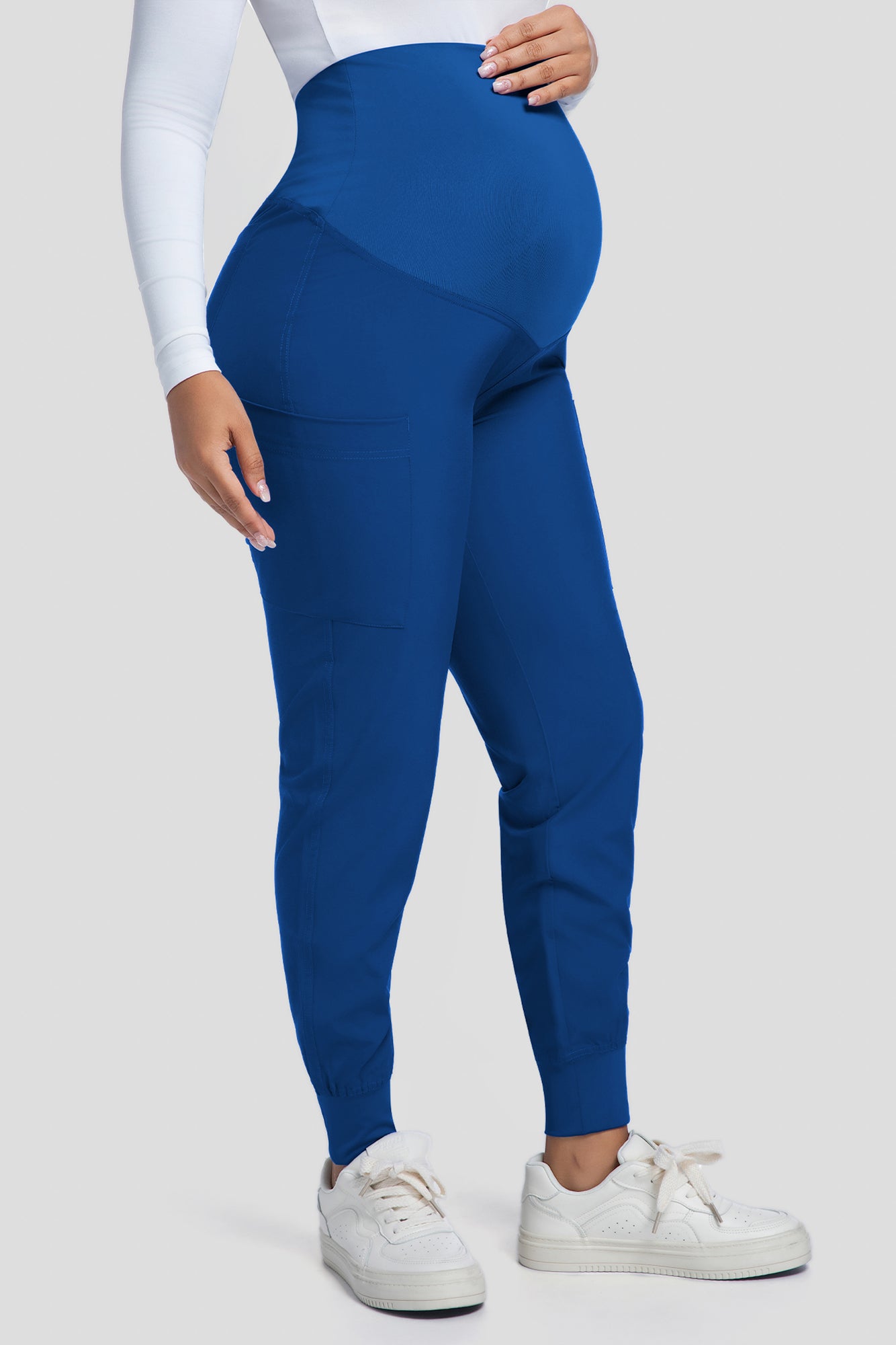 COZYFIT Maternity Scrub Pants - Pregnancy Jogger Pants for Women Workwear with Stretch Belly Panel, 4 Pockets