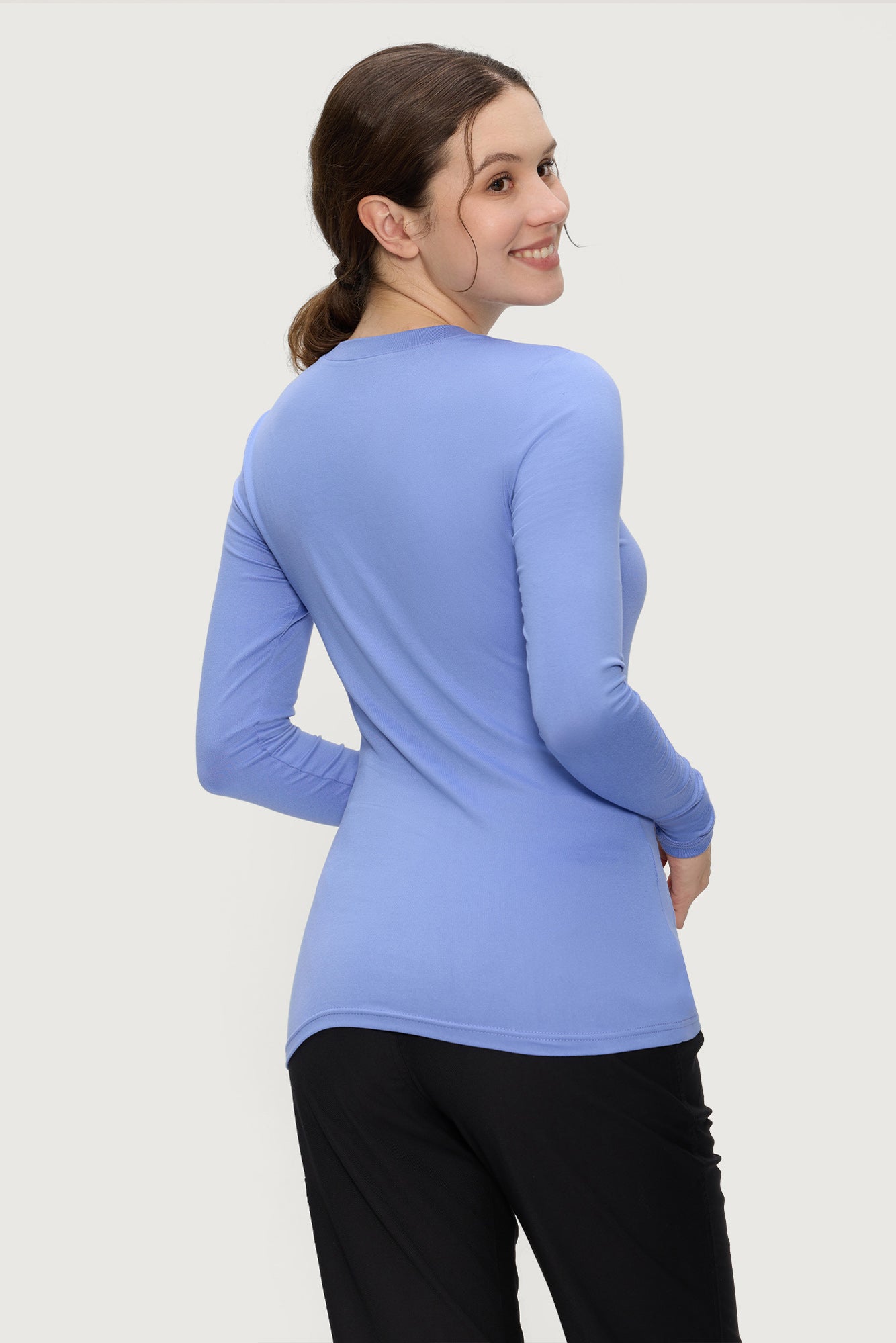 Women’s Underscrub Tee Comfort V-Neck Long Sleeve Undershirt with Soft & Easy Care Fabric