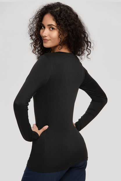 Women's 2-Pack Long-Sleeve Underscrub Top, Black/Black, Model Back View