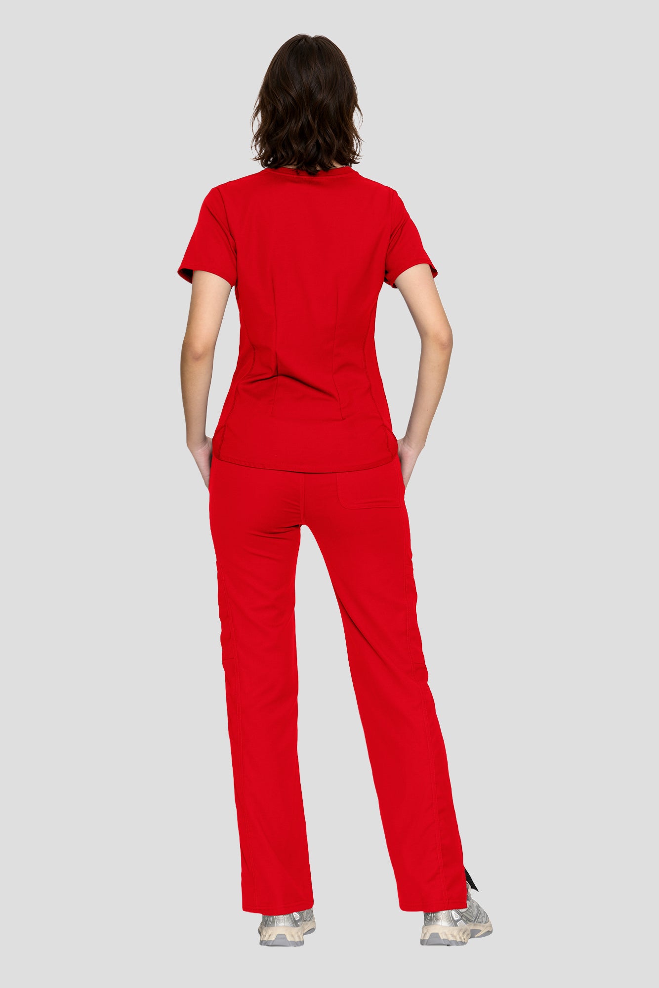 Scrubs for Women Set, V-Neck Top & Straight Leg Cargo Pants. 9 Pockets. Side Ribbed Panels, Side Slits, Ultra-Soft Stretch Fabric, Breathable Medical Uniform for Workwear
