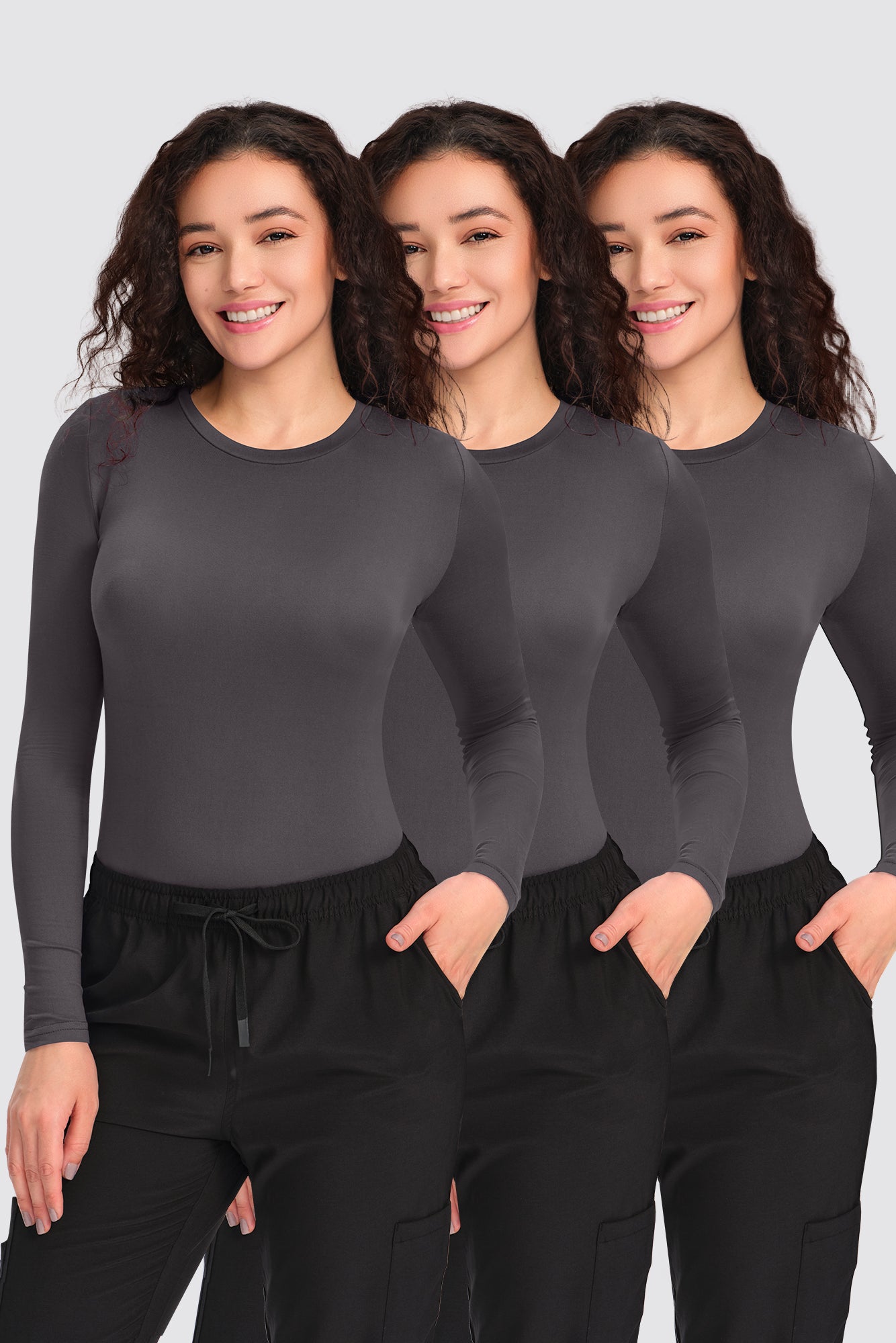 COZYFIT 3 Pack Scrub Undershirts Long Sleeve Women - Underscrub Comfort Tee