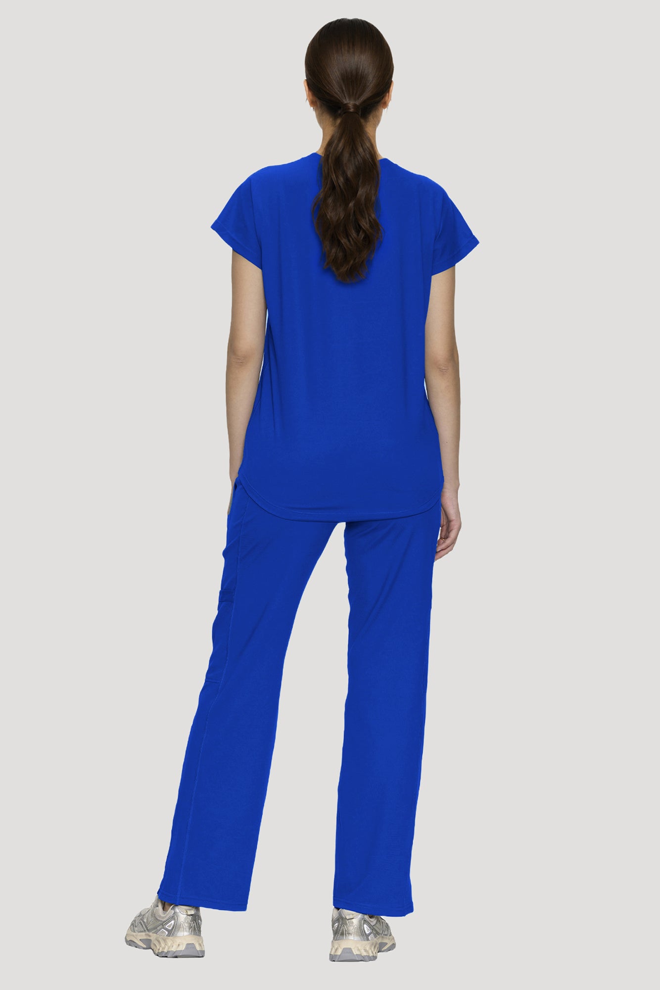 Scrubs for Women Set, V Neck Top & Straight Leg Pants | 6 Pockets, High Elastic Soft Fabric, Drop Shoulder, Slit Hem Yoga Scrub Pants for Easy Movement