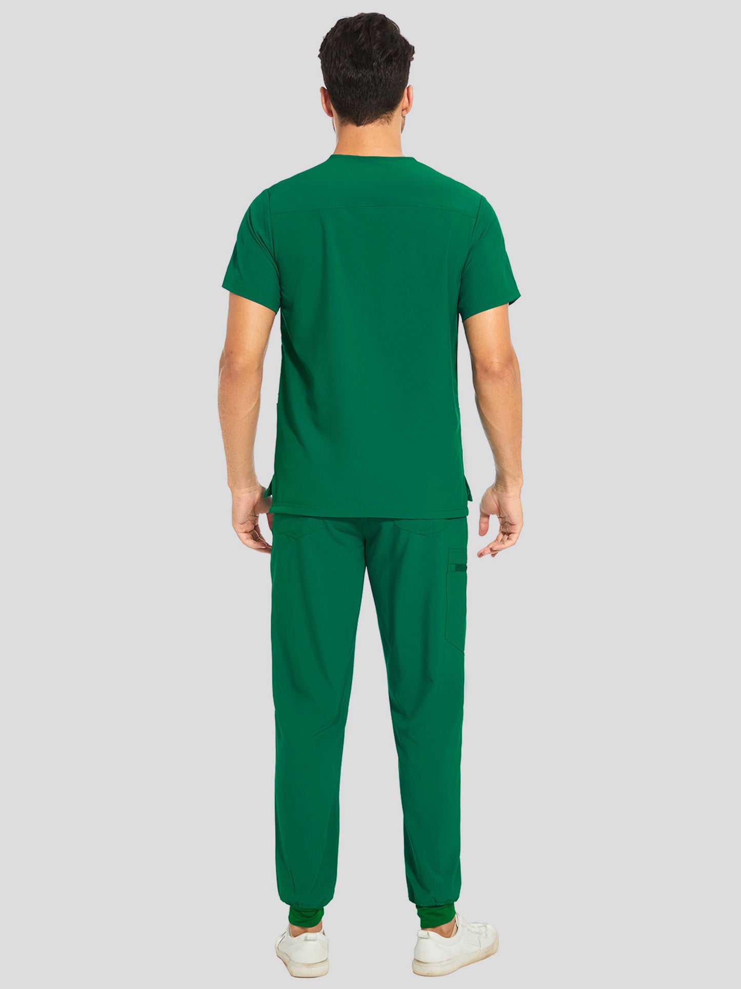 COZYFIT V-Neck Scrub Top & Jogger Pant with 8 Pockets, Yoga Waistband, Anti-Wrinkle Scrubs for Men