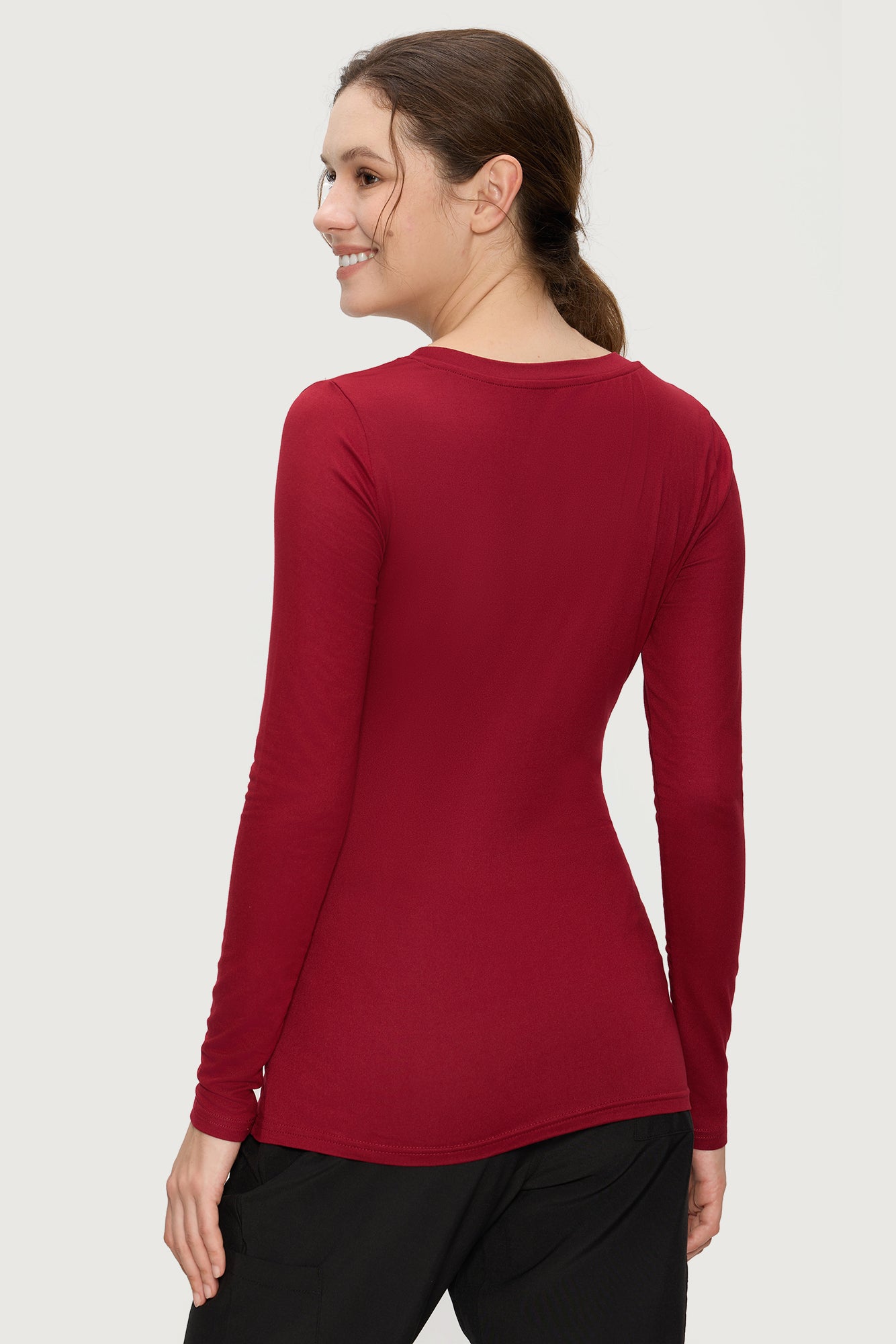 Underscrub Long Sleeve Women - Scoop Neck Scrubs Undershirt Soft Stretch Fitted Top