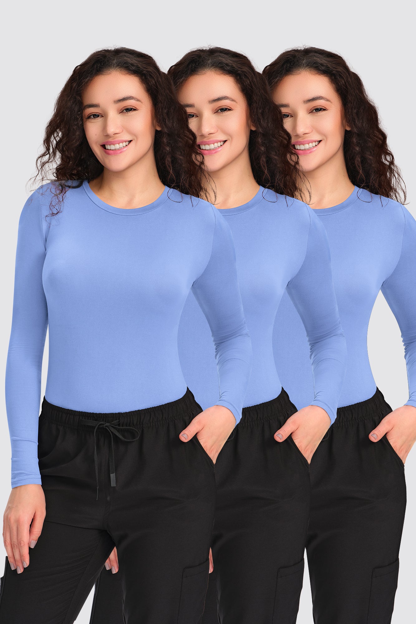 COZYFIT 3 Pack Scrub Undershirts Long Sleeve Women - Underscrub Comfort Tee