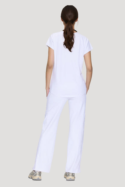 Women's 6-Pocket Scrub Set, White, Full-Length Back View