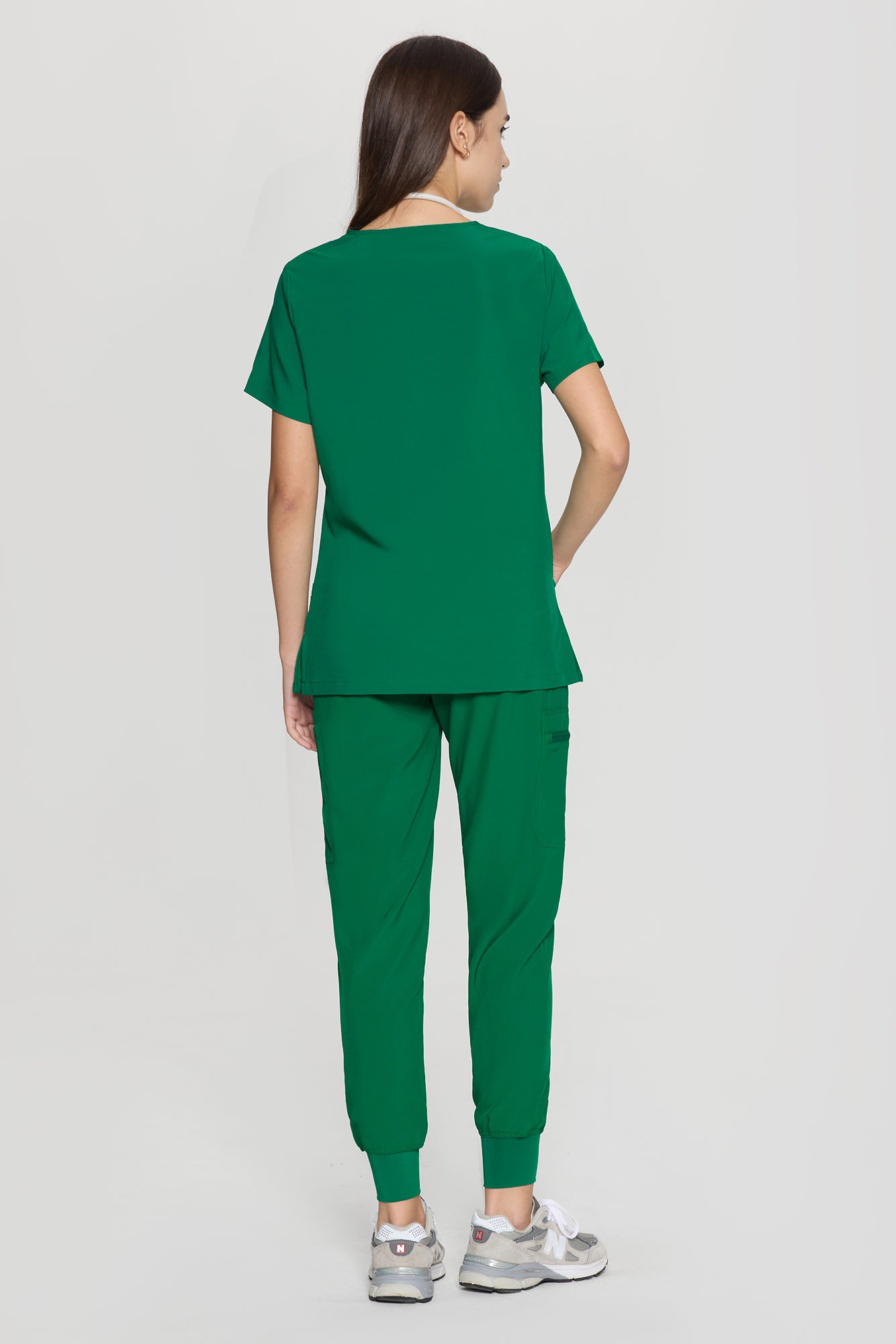 COZYFIT V-Neck Collar Patch Scrub Top & Cargo Pants with 10 Pockets