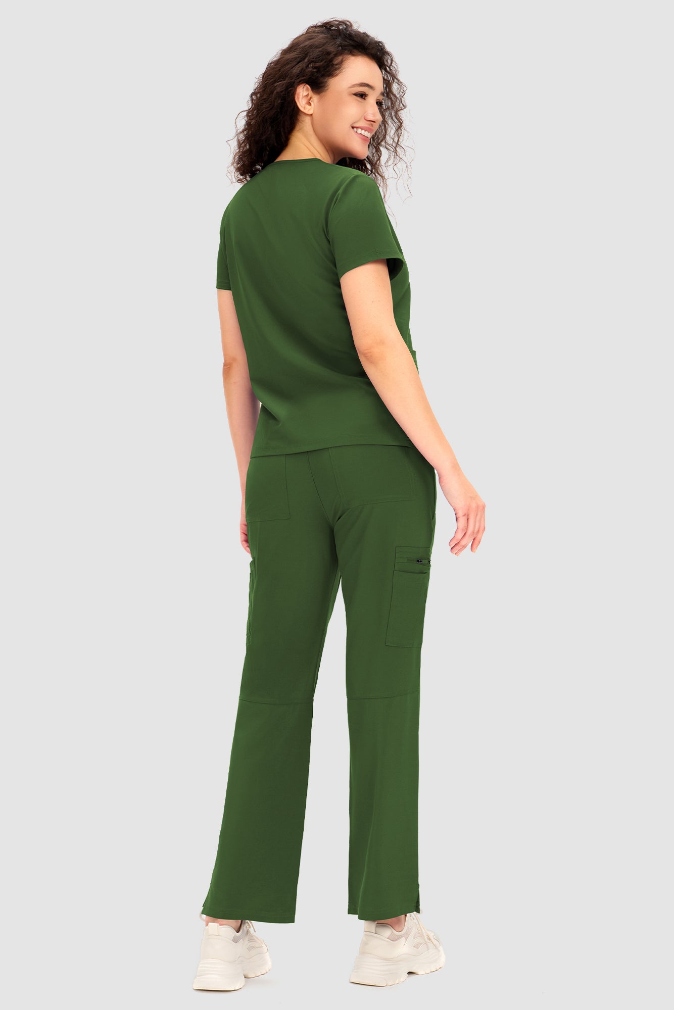 COZYFIT Scrubs for Women - V Neck Top and Bootcut Cargo Straight Pants with 12 Pockets