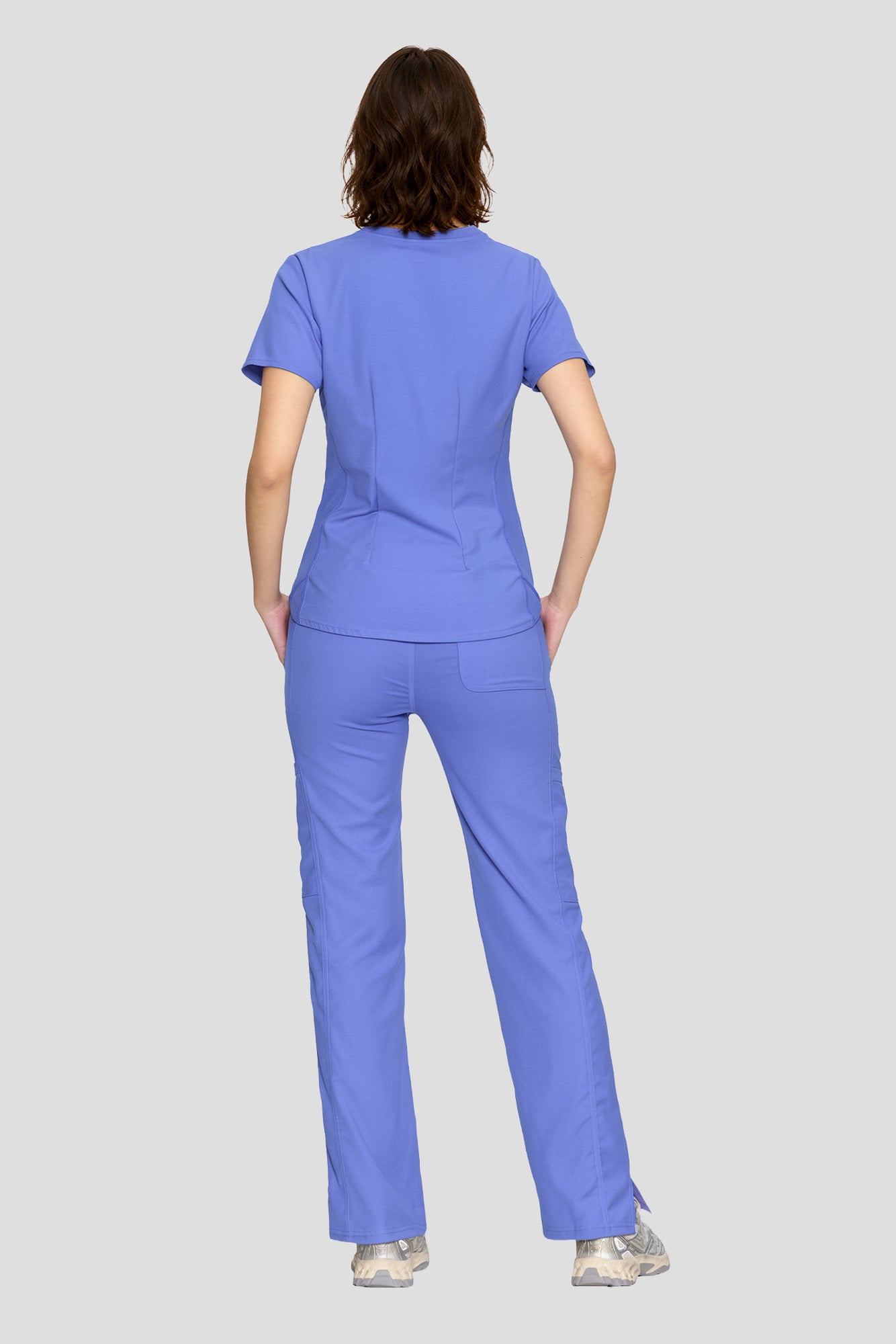 Scrubs for Women Set, V-Neck Top & Straight Leg Cargo Pants. 9 Pockets. Side Ribbed Panels, Side Slits, Ultra-Soft Stretch Fabric, Breathable Medical Uniform for Workwear