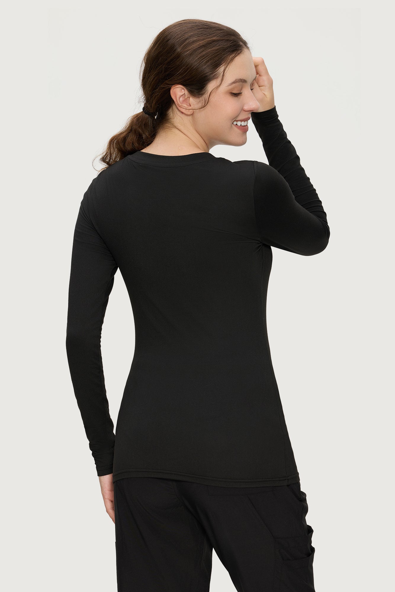 Underscrub Long Sleeve Women - Scoop Neck Scrubs Undershirt Soft Stretch Fitted Top