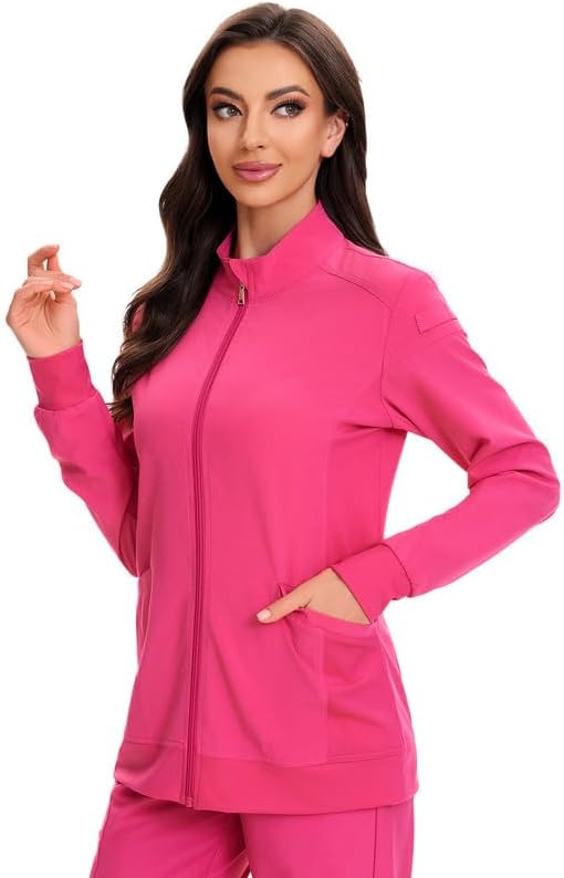 Juno Zip Front Scrub Jacket — Hot Pink — 3