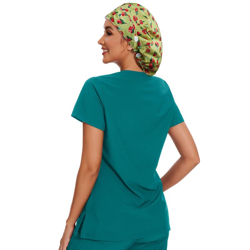 Adjustable Button Scrub Cap — B11-Tulip Garden — Single Layer — 5