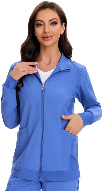 Juno Zip Front Scrub Jacket — Ceil Blue — 1