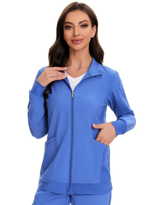 Juno Zip Front Scrub Jacket — Ceil Blue — 1