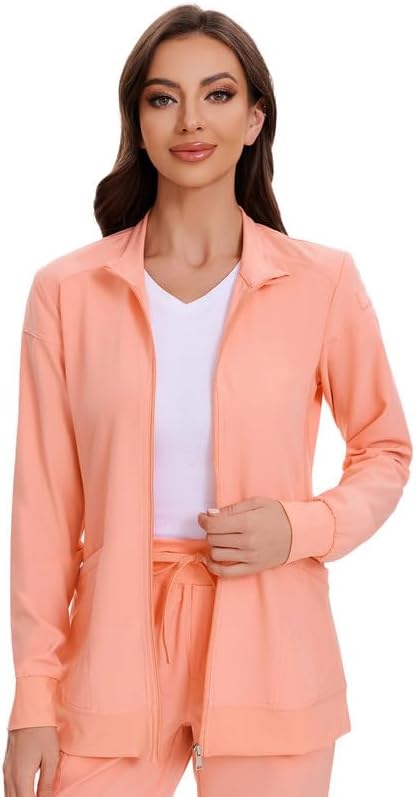 Juno Zip Front Scrub Jacket — Coral Red — 4