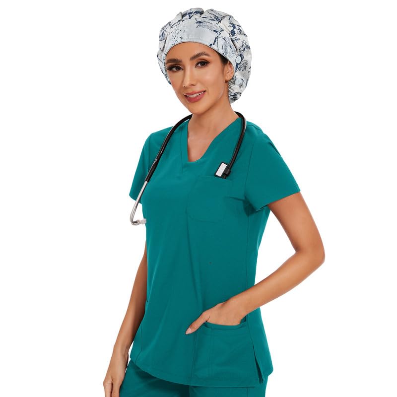 Adjustable Button Scrub Cap — B18-Indigo Botanicals — Single Layer — 6
