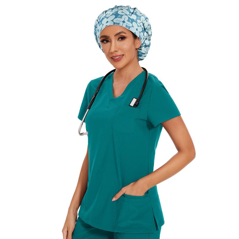 Adjustable Button Scrub Cap — B17-Azure Petal — Single Layer — 6