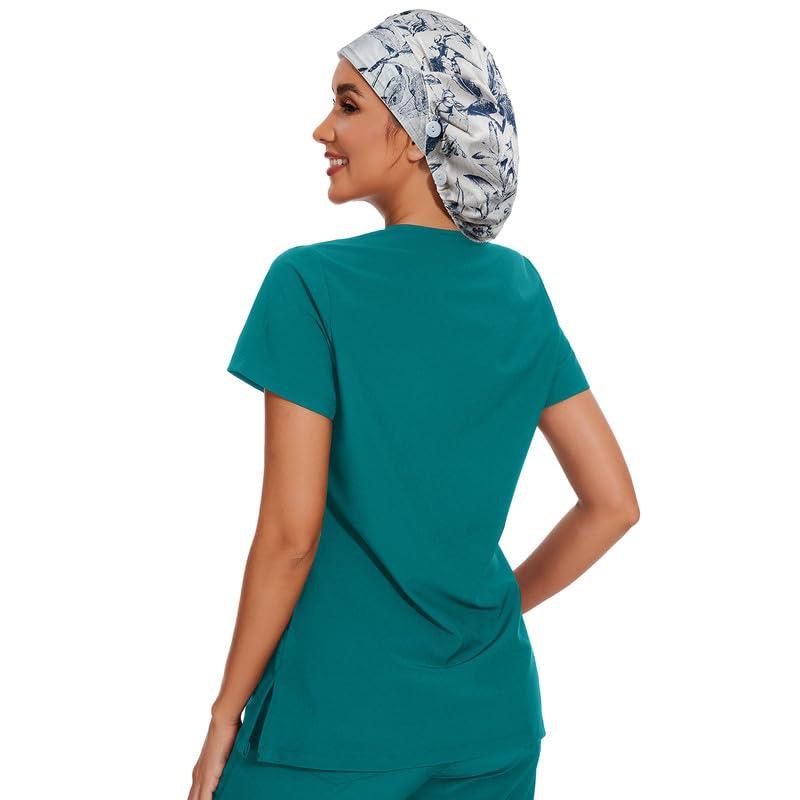 Adjustable Button Scrub Cap — B18-Indigo Botanicals — Single Layer — 5