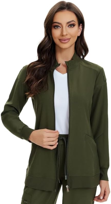 Juno Zip Front Scrub Jacket — Olive Green — 4