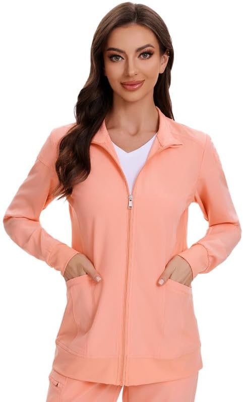 Juno Zip Front Scrub Jacket — Coral Red — 1