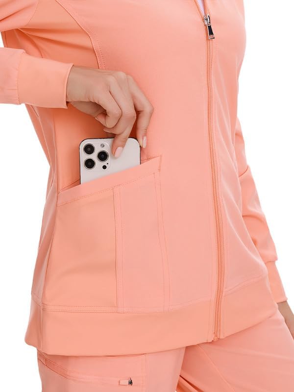 Juno Zip Front Scrub Jacket — Coral Red — 6