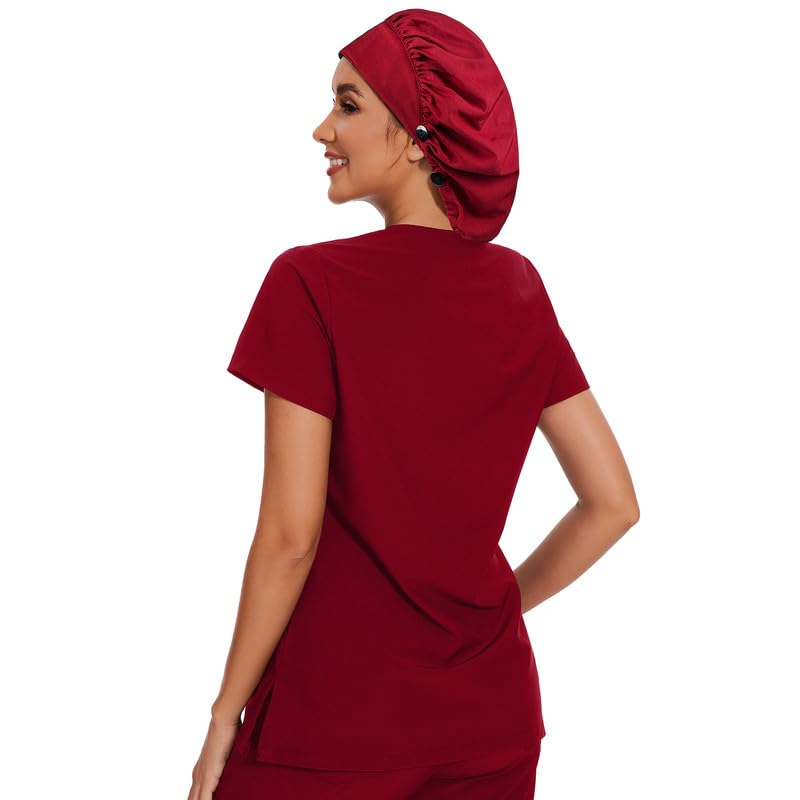 Adjustable Button Scrub Cap — A03-Burgundy — Single Layer — 5