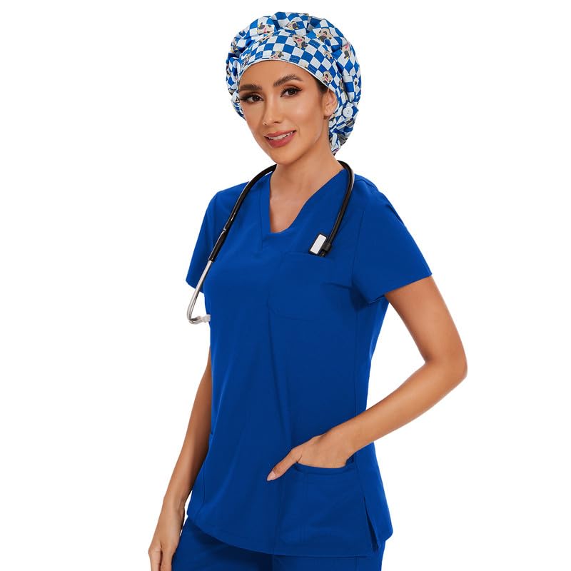 Adjustable Button Scrub Cap — B04-Blue Checkered Calf — Satin Lined — 5