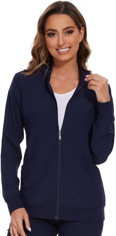 Juno Zip Front Scrub Jacket — Navy Blue — 1