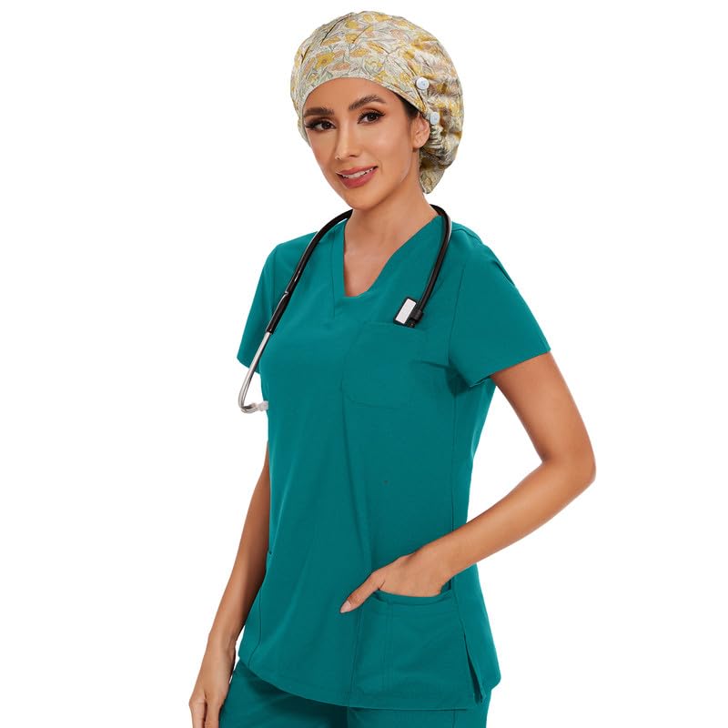 Adjustable Button Scrub Cap — B05-Golden Floral Lace — Single Layer — 6