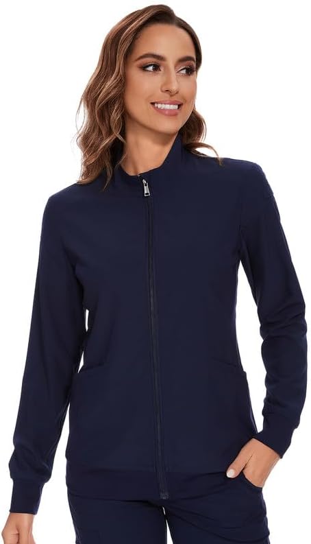 Juno Zip Front Scrub Jacket — Navy Blue — 3