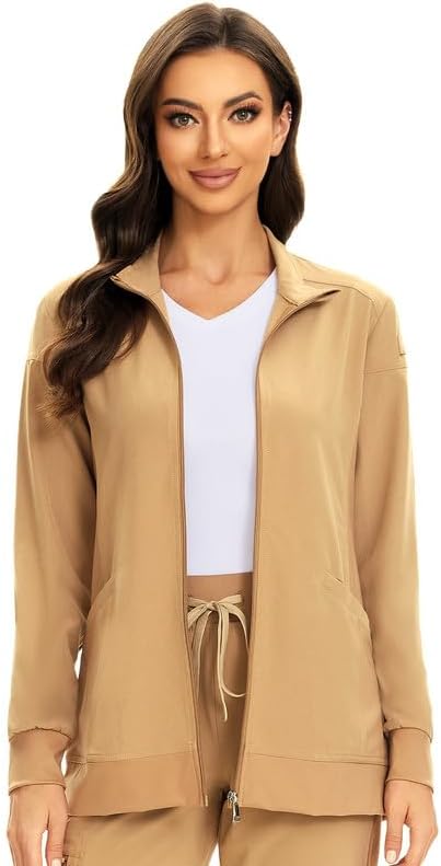 Juno Zip Front Scrub Jacket — Khaki — 4