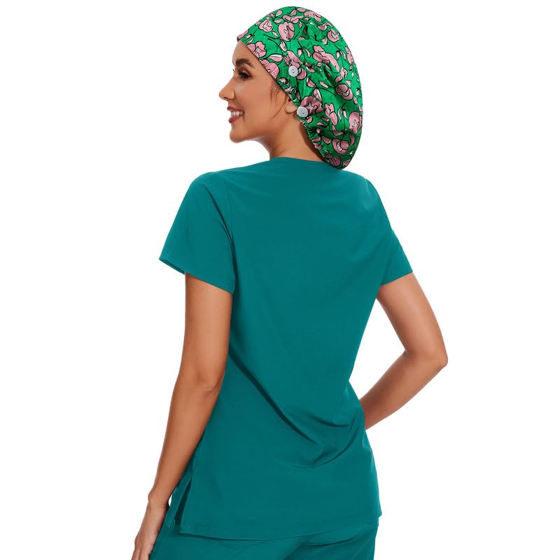 Adjustable Button Scrub Cap — B06-Rose Garden Gala — Single Layer — 4