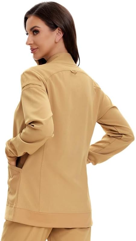Juno Zip Front Scrub Jacket — Khaki — 2