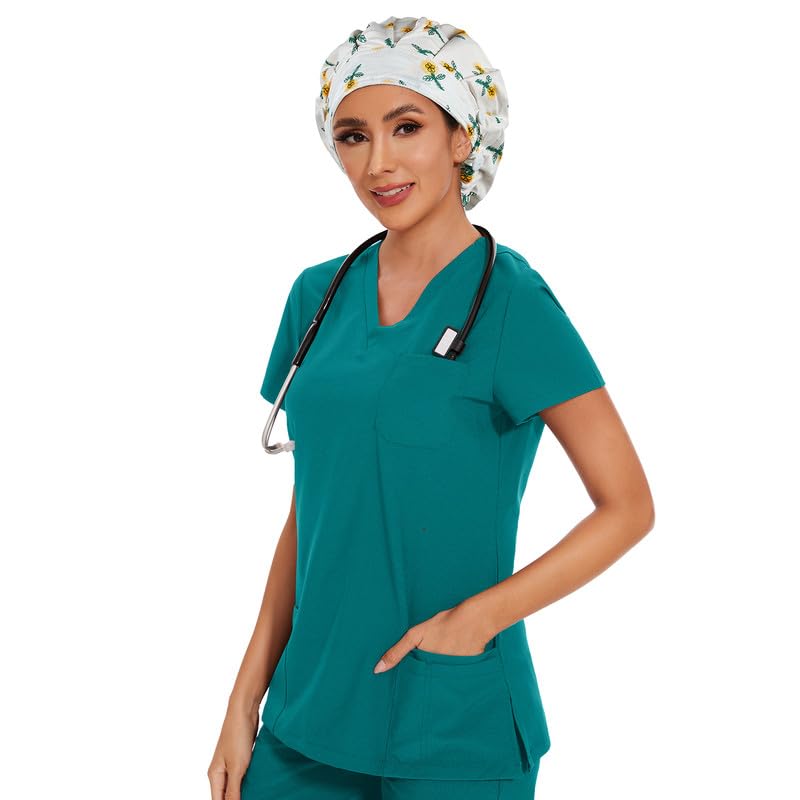 Adjustable Button Scrub Cap — B15-Lemon Blossom — Single Layer — 6