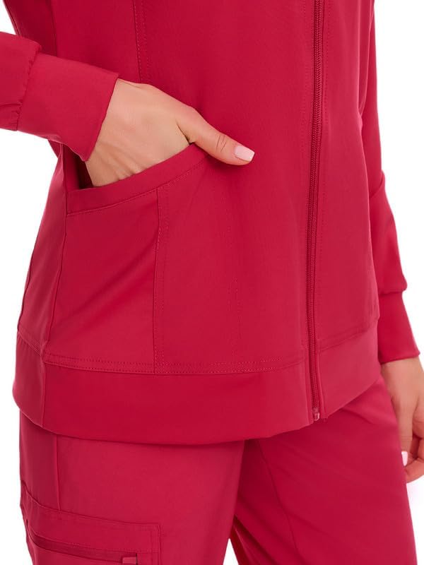 Juno Zip Front Scrub Jacket — Rose Red — 6