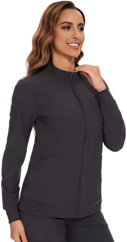 Juno Zip Front Scrub Jacket — Dark Grey — 3