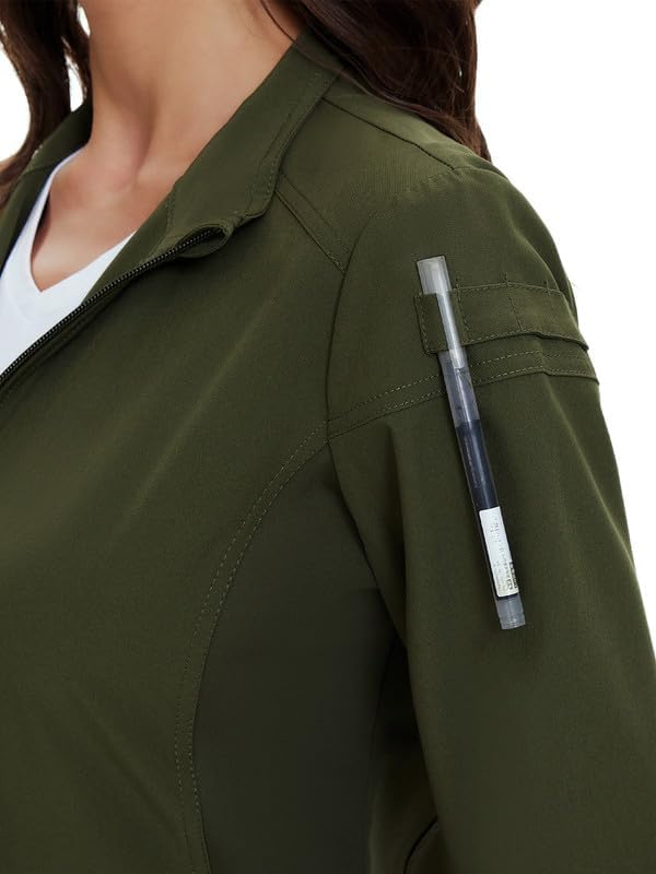 Juno Zip Front Scrub Jacket — Olive Green — 5
