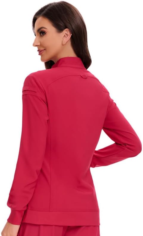 Juno Zip Front Scrub Jacket — Rose Red — 2