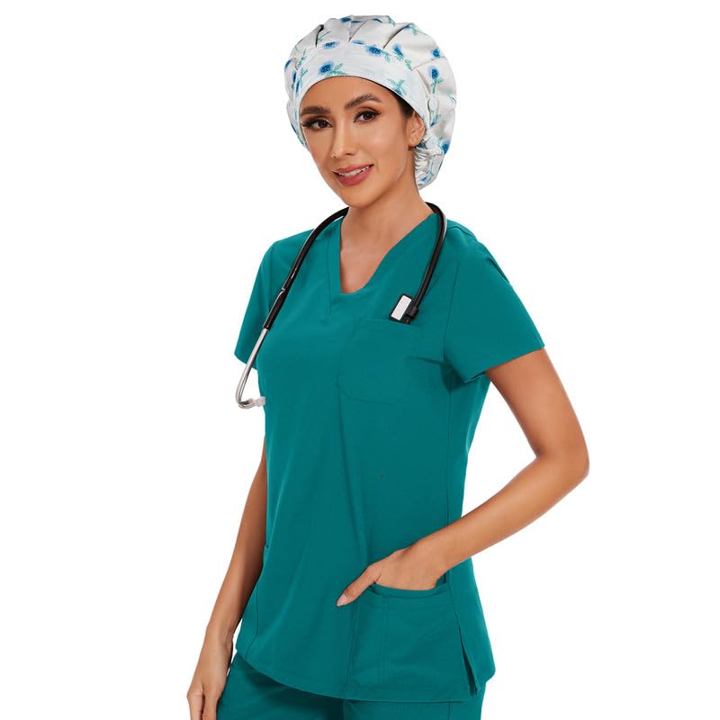 Adjustable Button Scrub Cap — B15-Crystal Dandelion — Single Layer — 6