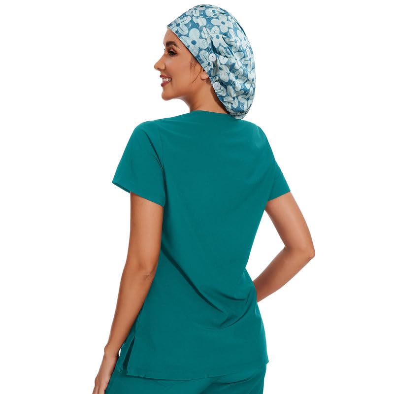 Adjustable Button Scrub Cap — B17-Azure Petal — Single Layer — 5