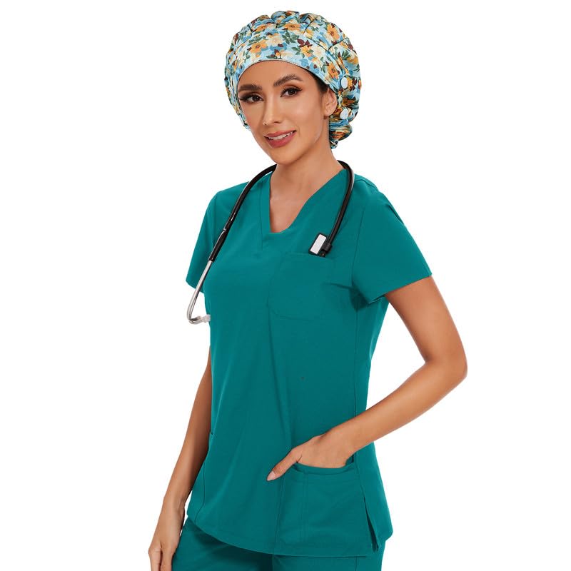 Adjustable Button Scrub Cap — B20-Autumn Bloom — Single Layer — 5