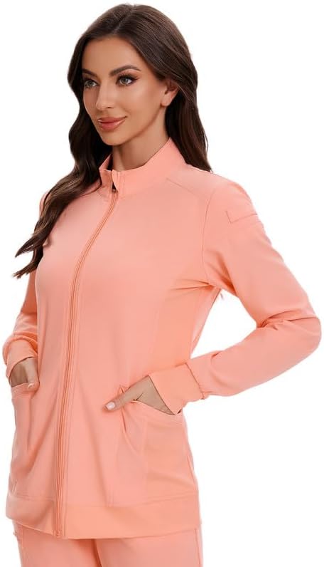 Juno Zip Front Scrub Jacket — Coral Red — 3
